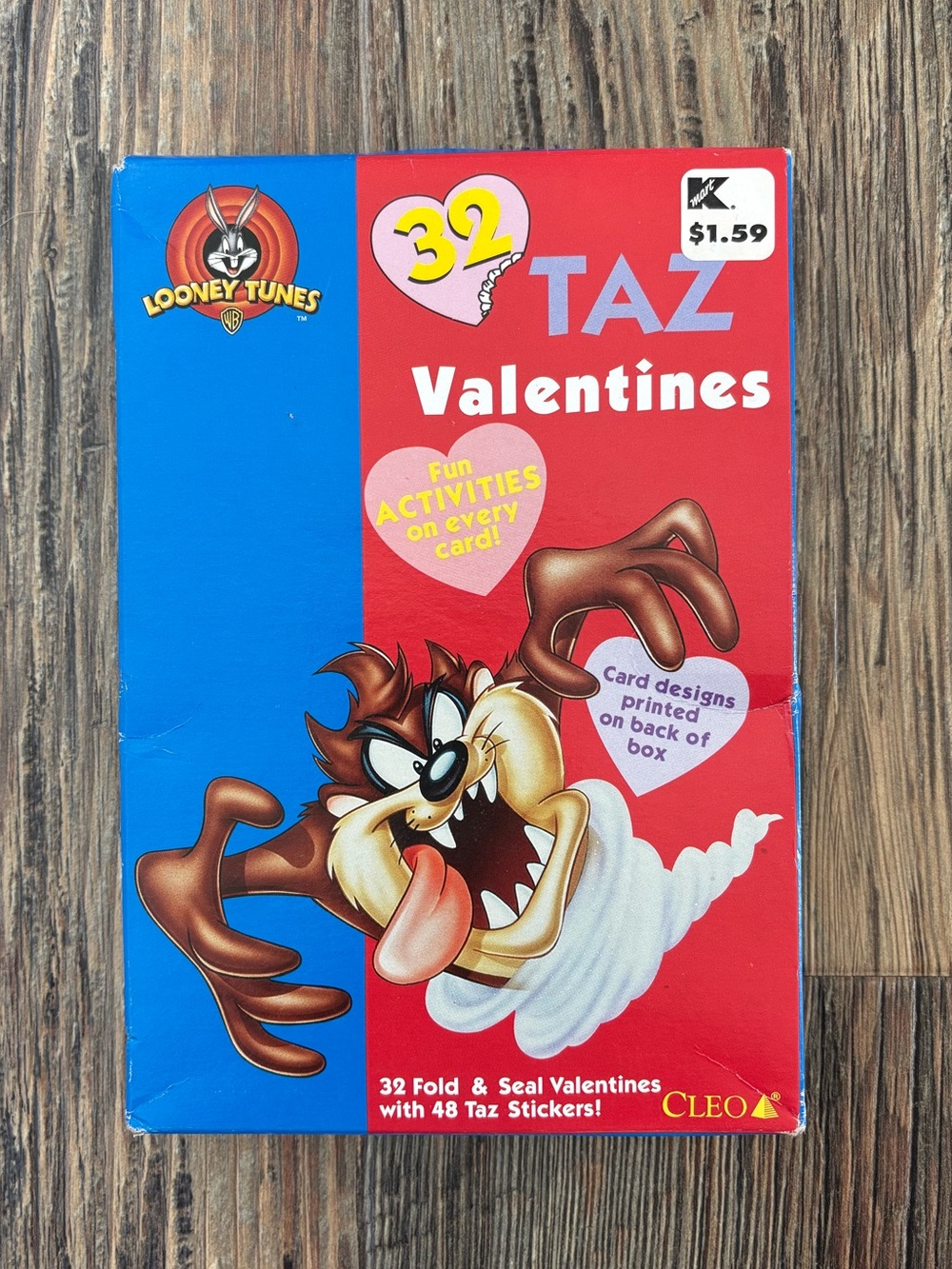 NOS Vtg 1997 Looney Tunes Taz Tasmanian Devil  Valentines Fold & Seal + Stickers